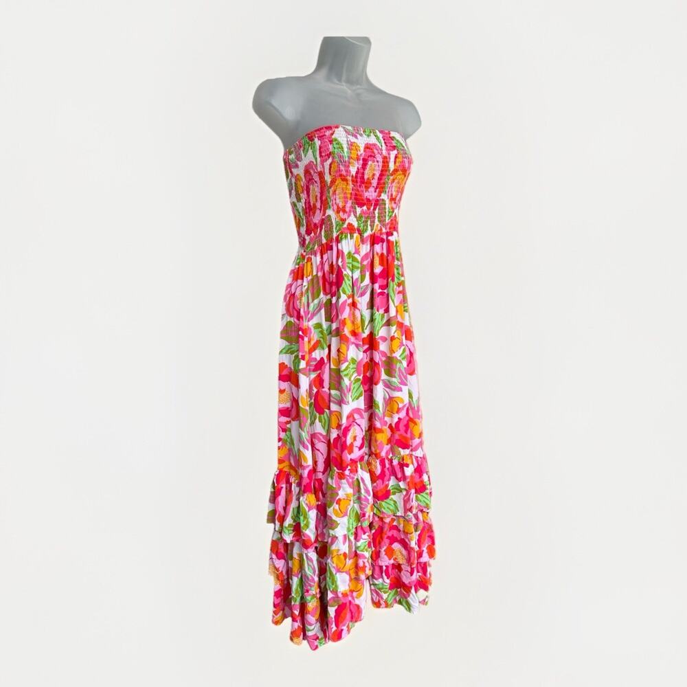 Abel The Label Anthropologie Floral Strapless Smocked Tiered Maxi Dress Size Med - Picture 4 of 12